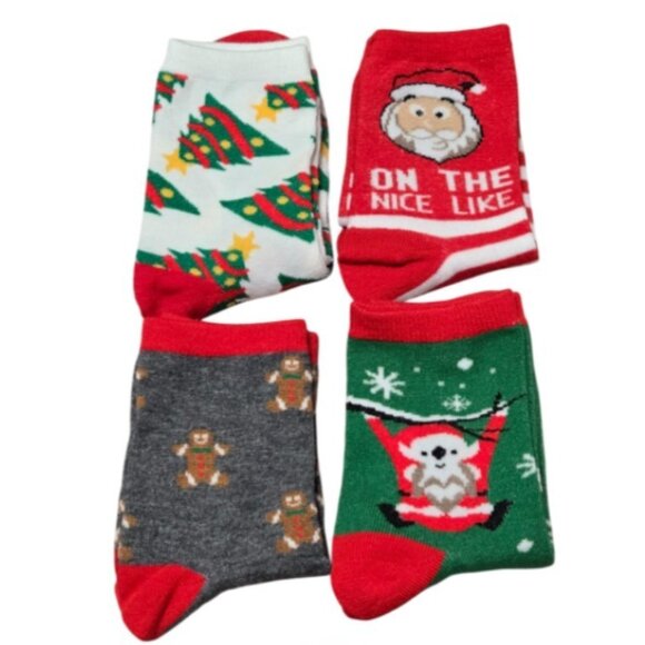 4 Pairs Christmas Unisex Adult Mid-Calf Cozy Knit Socks Gift Set - NEW - Picture 3 of 5